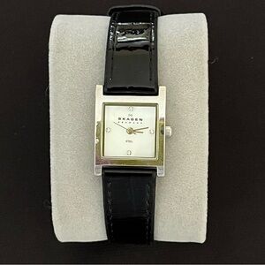 Skagen Silver Watch With Black Patent Leather Band